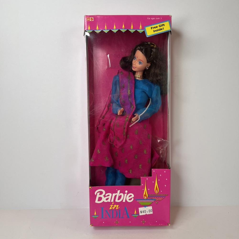1993 Barbie in India Brunette Blue Pink Outfit Mattel India NIB Vintage